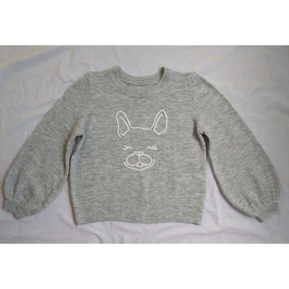 Sweaters - French Bulldog Frenchie Crew Sweater Gray Balloon Sleeves Women's